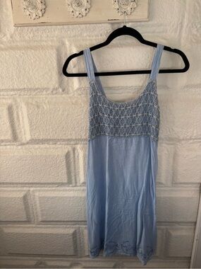 Light Blue Crochet-Detail Casual Women's Dress